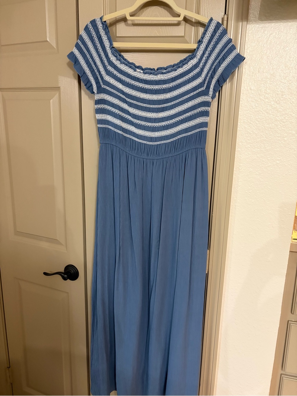 Tantrums Blue and White Striped Knit Bodice Maxi Dress